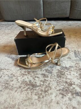 Gold Strappy Kitten Heel Sandals - Women